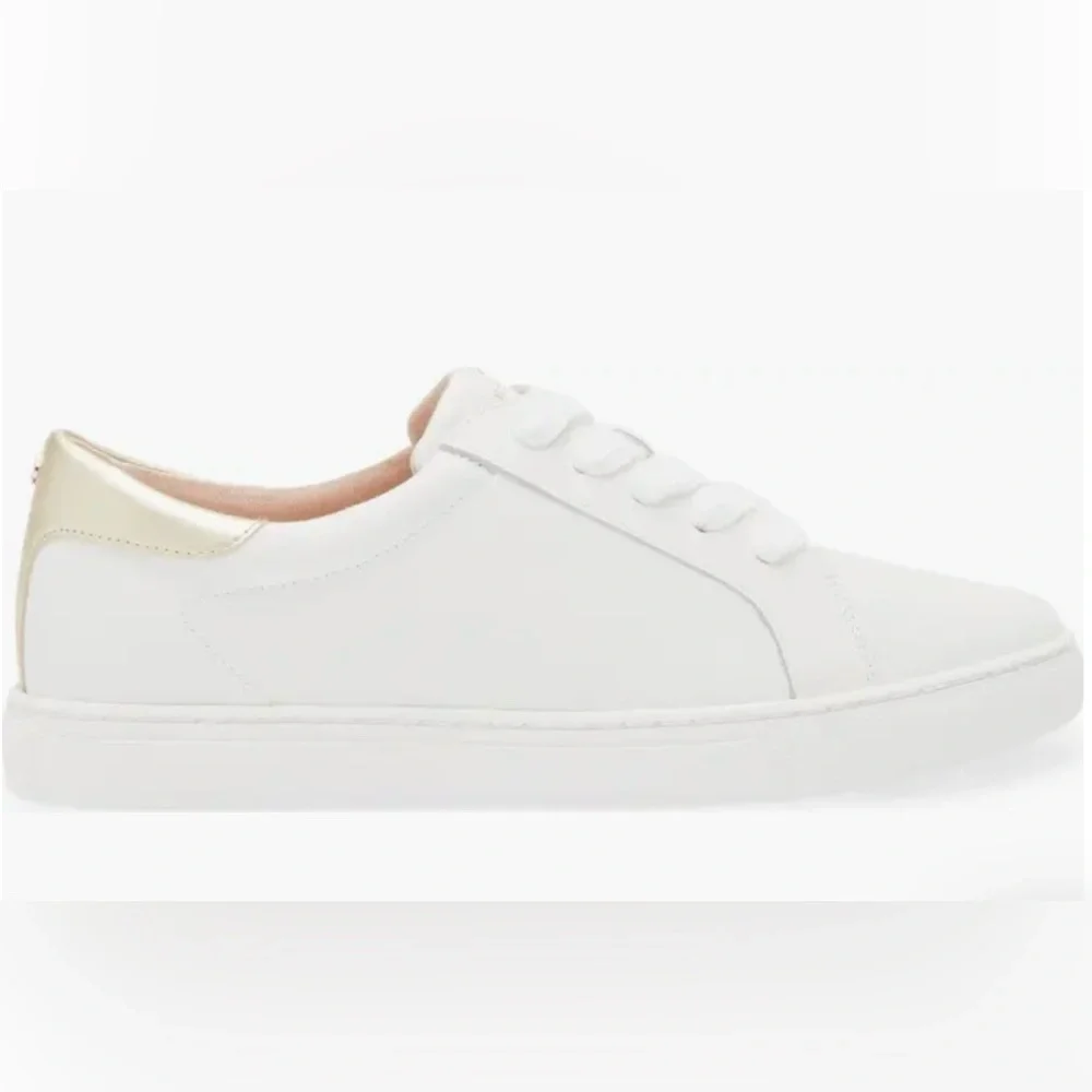Kate Spade New York Adora Leather White and Gold Sneakers